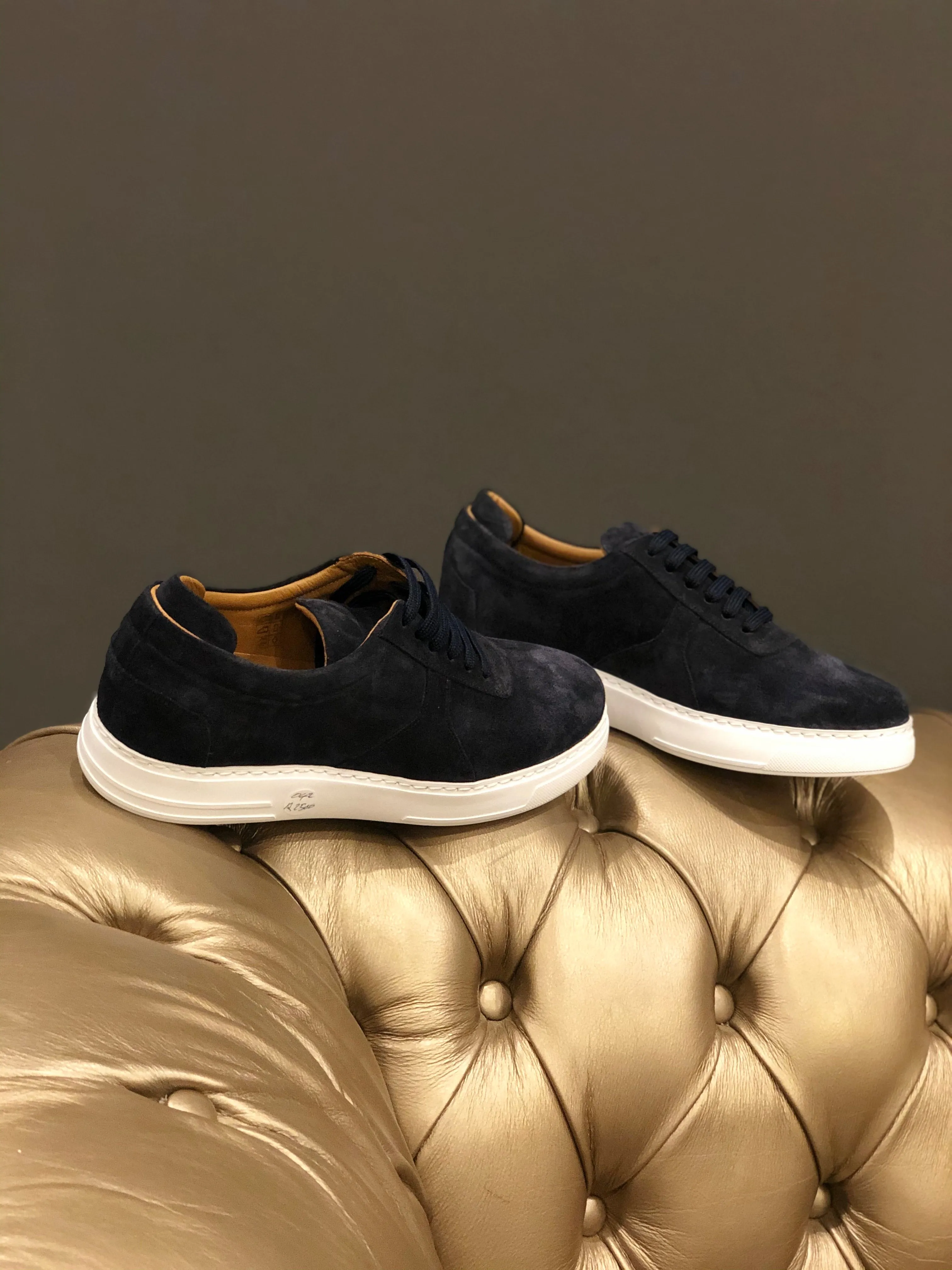 055 -Lufiano Collection - Suede Leather Sneaker- Dark Blue