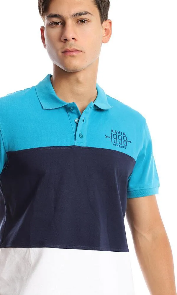 94979 Tri-Tone Pique Casual Polo Shirt - Turquoise