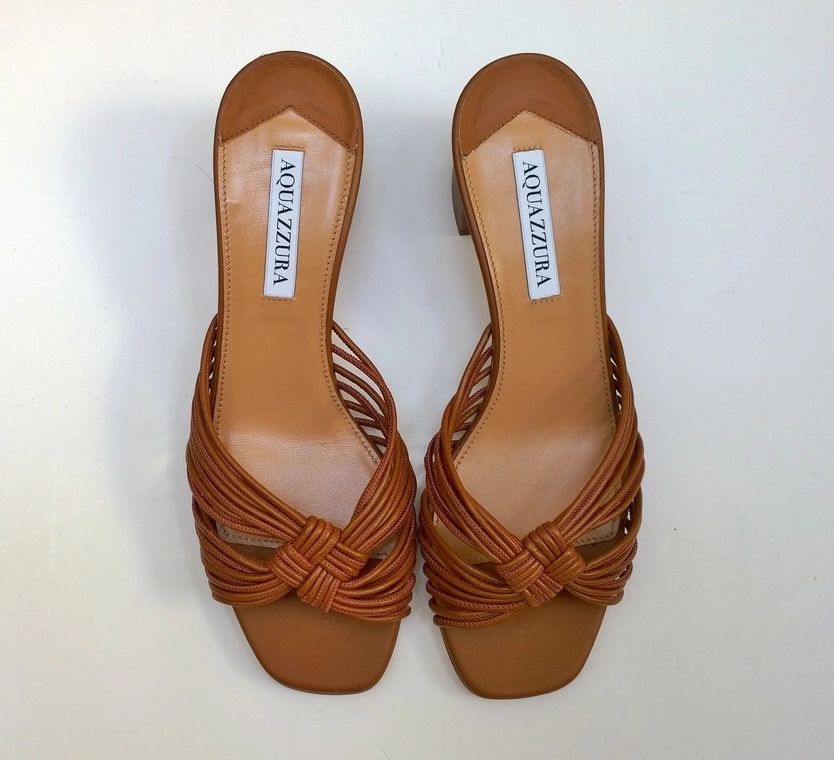 Aquazzura Club Braided Leather Sandals in Brown 50 Block Heel