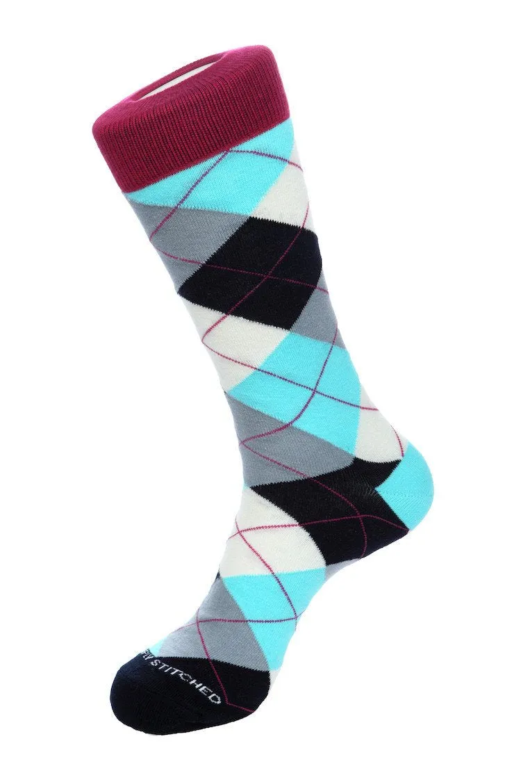 Banana Cream Blues Argyle Sock