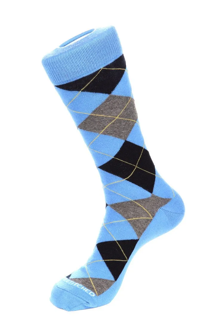 Banana Cream Blues Argyle Sock