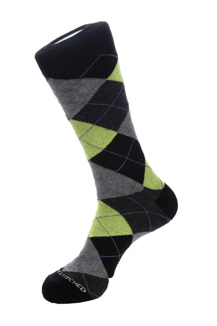 Banana Cream Blues Argyle Sock