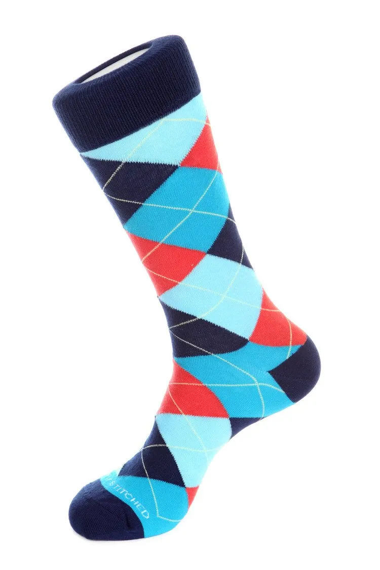 Banana Cream Blues Argyle Sock