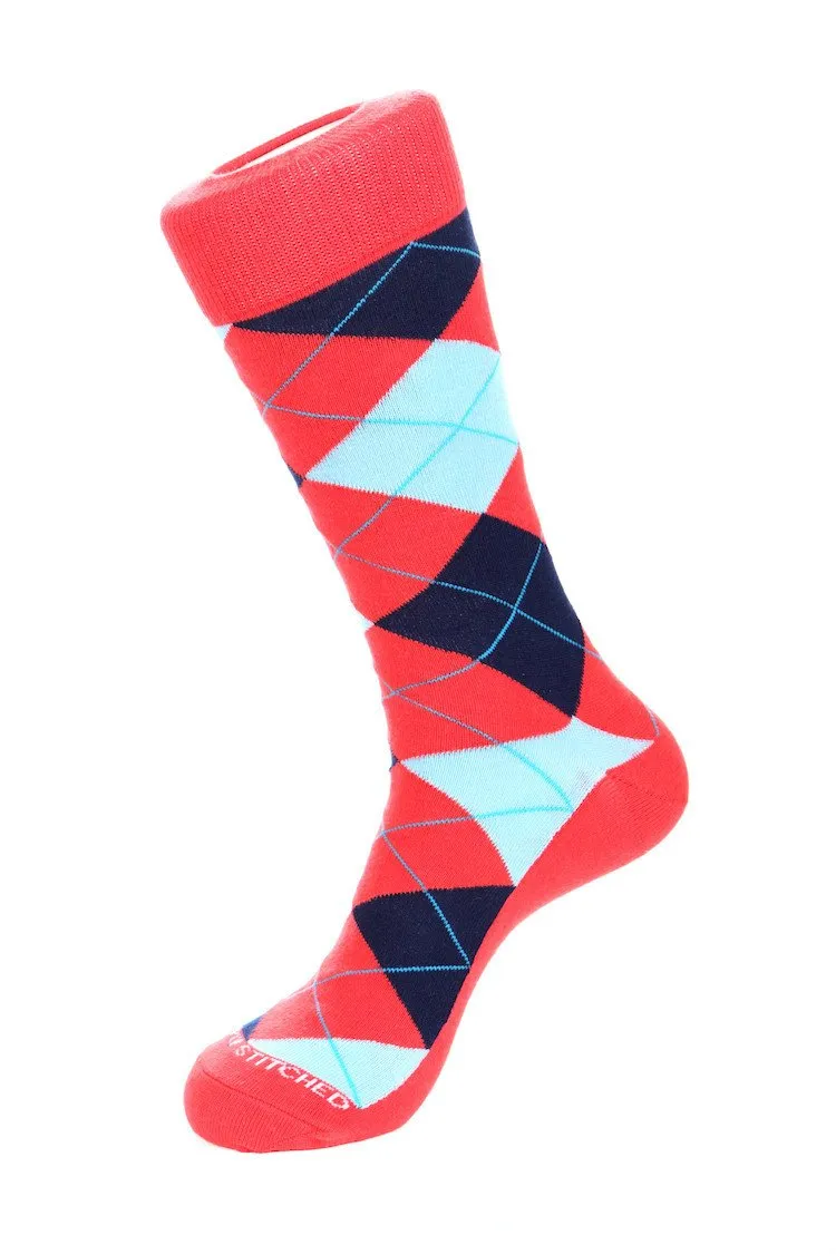 Banana Cream Blues Argyle Sock