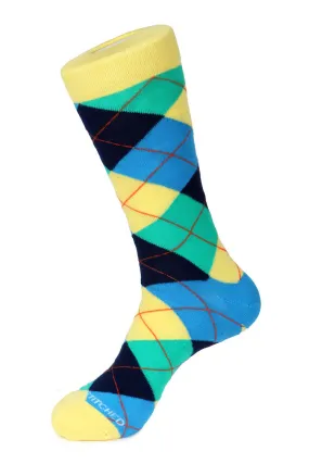 Banana Cream Blues Argyle Sock