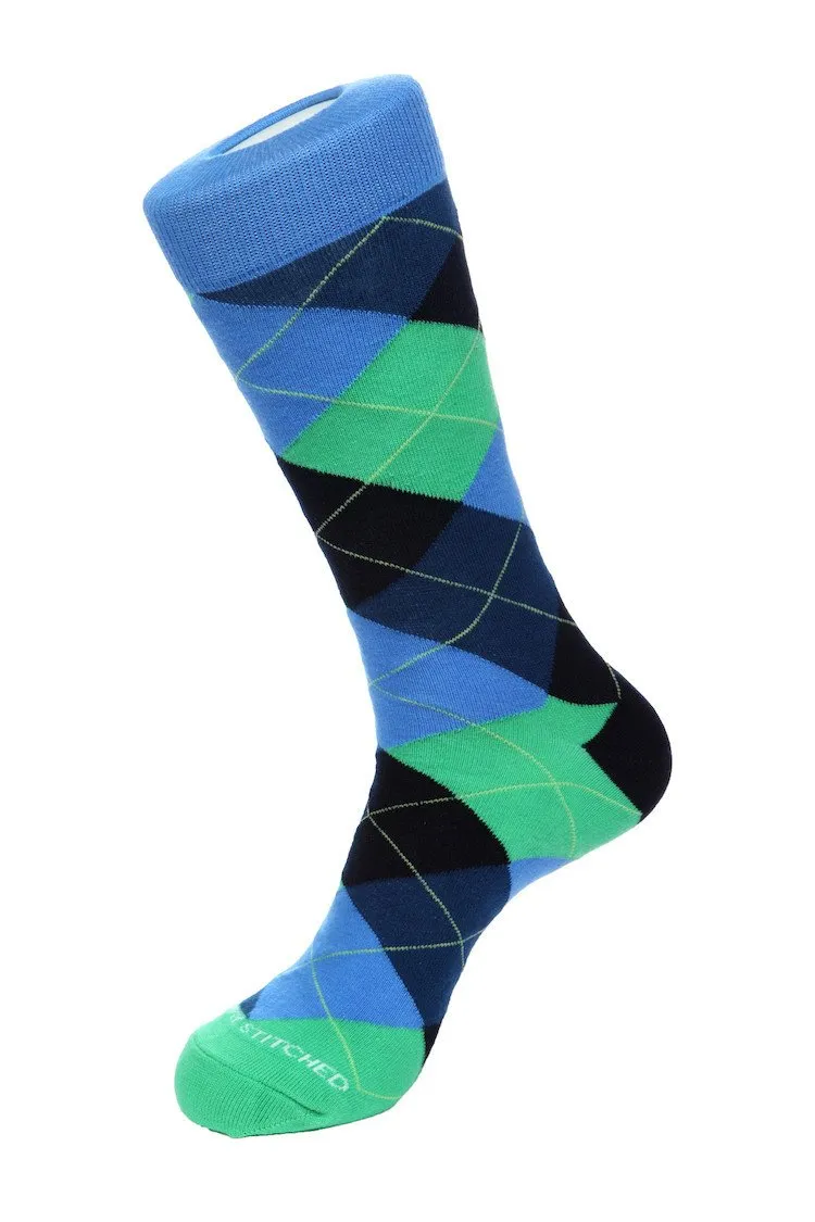 Banana Cream Blues Argyle Sock