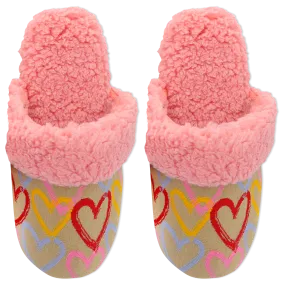 HOTSOX Women's Sherpa Non-Skid Graffiti Hearts Slipper