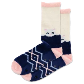 HOTSOX Women's Slipper Cat Non-Skid Crew Socks